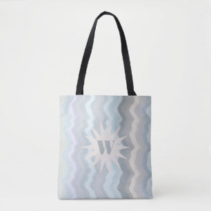 Bolsa Tote Monograma pastel d'água listras cinzas de árvores