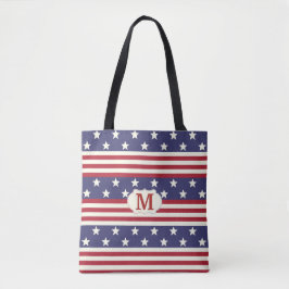 Bolsa Tote Monograma patriótico da bandeira americana da