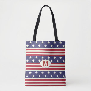 Bolsa Tote Monograma patriótico da bandeira americana da