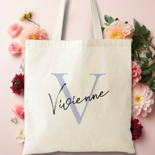 Bolsa Tote Monograma Personalizado Azul Elegante Moderno