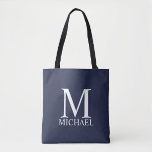 Bolsa Tote Monograma personalizado azul marinho e nome
