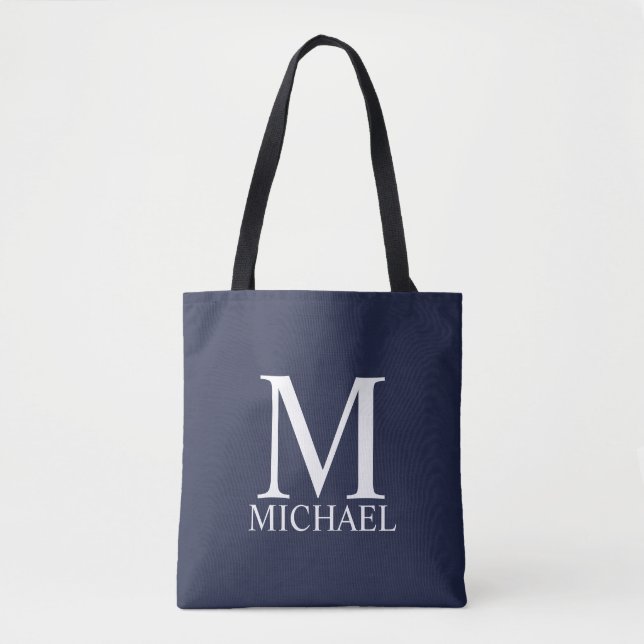 Bolsa Tote Monograma personalizado azul marinho e nome (Frente)
