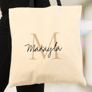 Bolsa Tote Monograma Personalizado Bege Preto