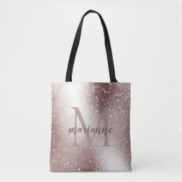 Bolsa Tote Monograma Personalizado com Brilho Prata Chic 