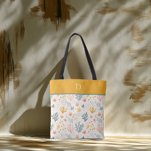 Bolsa Tote Monograma Personalizado com Padrão Botânico Colori