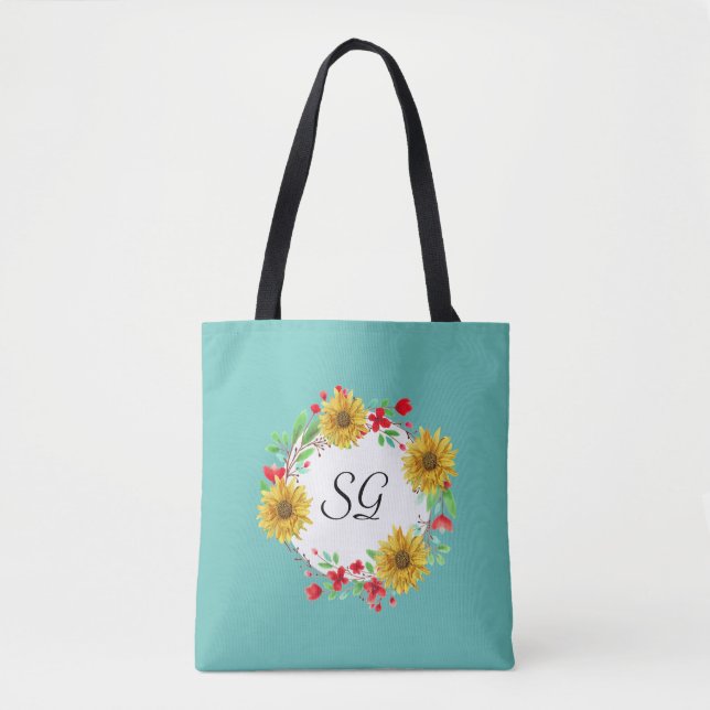 Bolsa Tote Monograma Personalizado Compre de girassol (Frente)