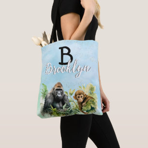 Bolsa Tote Monograma Personalizado da Selva de Gorilla Chimpa