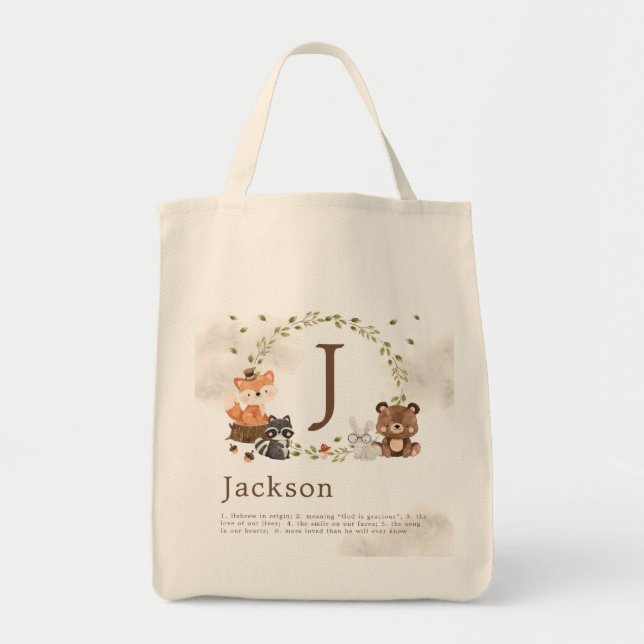 Bolsa Tote Monograma Personalizado de Animais da Floresta (Frente)