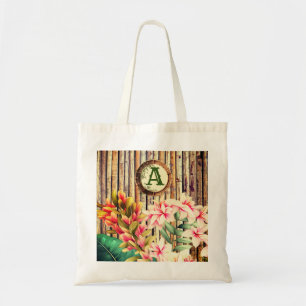 Bolsa Tote Monograma Personalizado de Bambu e Flores Tropicai