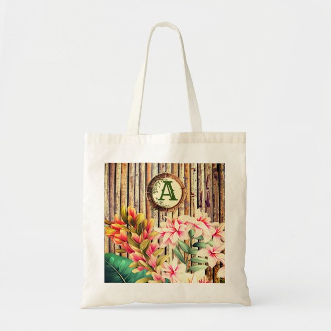 Bolsa Tote Monograma Personalizado de Bambu e Flores Tropicai (Frente)