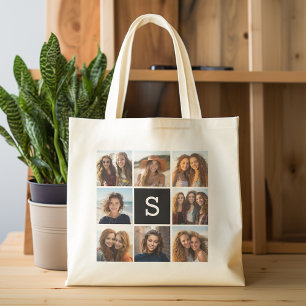 Bolsa Tote Monograma Personalizado de Colagem de Fotos em Pre