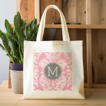 Bolsa Tote Monograma Personalizado de Cor damasco Rosa e Past<br><div class="desc">Adicione seus monogramas a esta moda e damascos florais femininos com cores populares. O damasco tem um aspecto de quadro chato.</div>