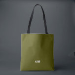 Bolsa Tote Monograma personalizado de cor verde-azeitona mini<br><div class="desc">Simples,  elegante e minimalista,  cor verde-oliva e branca,  as iniciais do monograma personalizado,  com cor simples e clara Tote Bag</div>