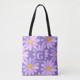 Bolsa Tote monograma personalizado de flores de margarida púr