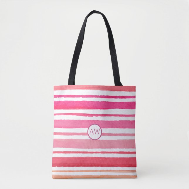 Bolsa Tote Monograma Personalizado de Greve Rosa de Verão (Frente)