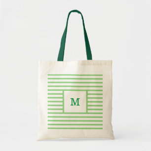 Bolsa Tote Monograma Personalizado de Listras Verde e Brancas