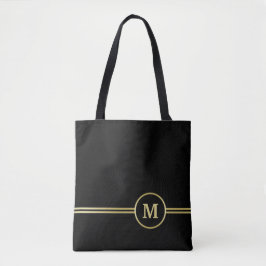 Bolsa Tote Monograma personalizado de ouro elegante a preto