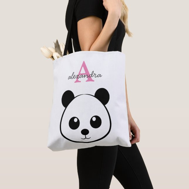 Bolsa Tote Monograma personalizado de panda bonito (Close Up)