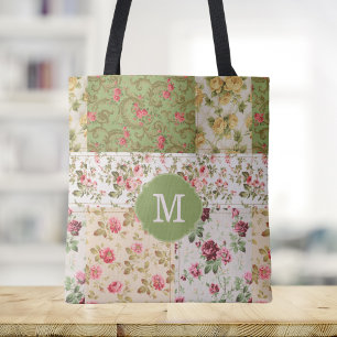 Bolsa Tote Monograma personalizado de Rosa de patch