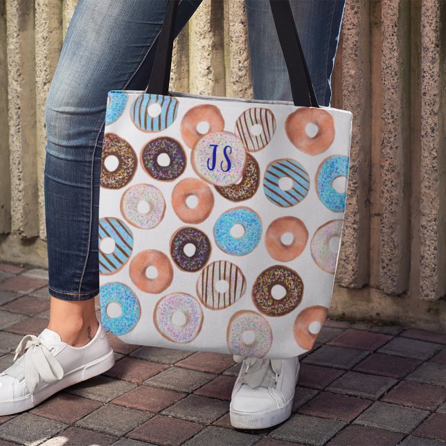 Bolsa Tote Monograma Personalizado de Rosquinha Castanho Azul (Criador carregado)