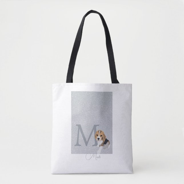 Bolsa Tote Monograma Personalizado de Sobrevoo do Cão-Bola-De (Frente)