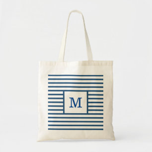 Bolsa Tote Monograma Personalizado de Stripes Azul Escuro e B