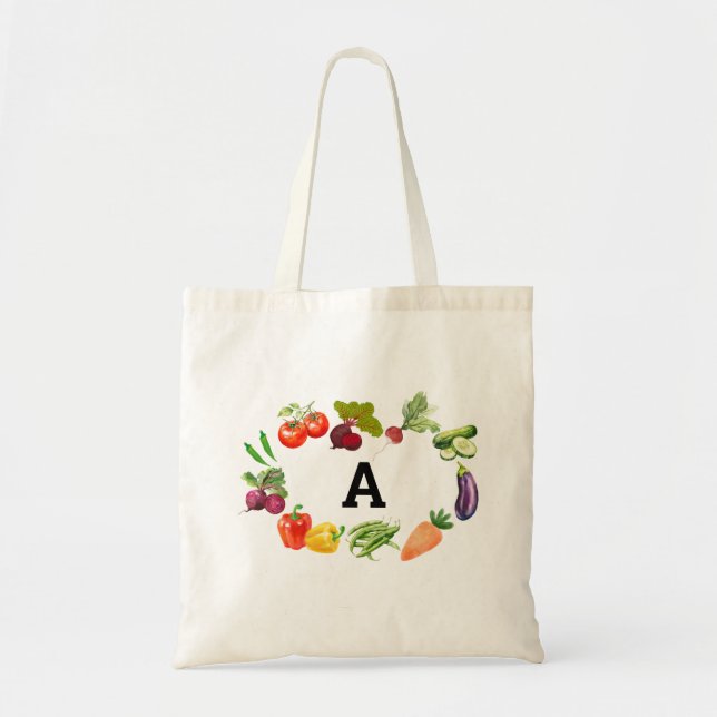 Bolsa Tote Monograma personalizado de verduras frescas (Frente)