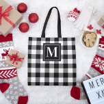 Bolsa Tote Monograma Personalizado de Xadrez de Buffalo Preto<br><div class="desc">O saco de na moda apresenta um design padrão de xadrez de verificação de búfalos preto e branco em grande escala,  com um monograma personalizado inicial que pode ser personalizado.</div>