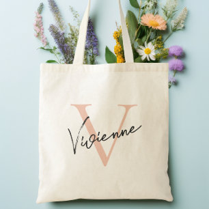 Bolsa Tote Monograma Personalizado Dourado Elegante Moderno