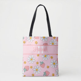Bolsa Tote Monograma Personalizado Elegante Morango Margarida