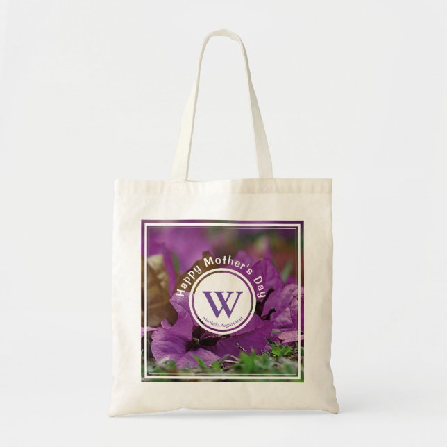 Bolsa Tote Monograma Personalizado FELIZ DIA DE AS MÃES Roxo (Frente)