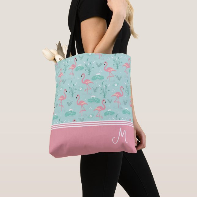 Bolsa Tote Monograma Personalizado Flamingo Gift (Close Up)