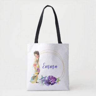 Bolsa Tote Monograma Personalizado Floral de Quadro Dourado S