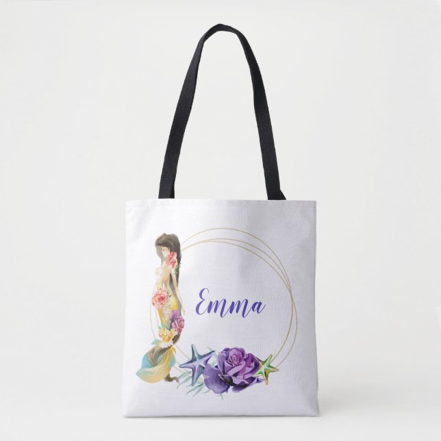 Bolsa Tote Monograma Personalizado Floral de Quadro Dourado S (Frente)