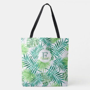 Bolsa Tote Monograma personalizado, folhas de palmeiras tropi