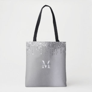 Bolsa Tote Monograma Personalizado Glitter Silver