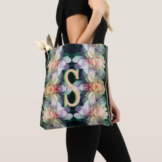 Bolsa Tote Monograma Personalizado Inicial Nome Peônia Arte