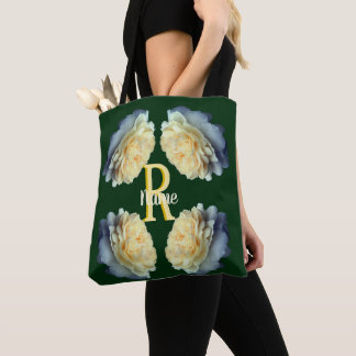 Bolsa Tote Monograma Personalizado Inicial Nome Rosas Amarela