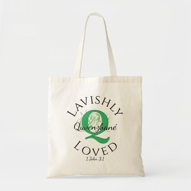 Bolsa Tote Monograma Personalizado, LAVISHLY AMADO Verde Q (Frente)