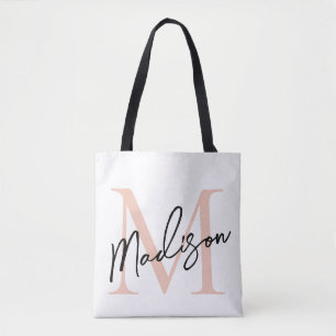 Bolsa Tote Monograma Personalizado Moderno e Elegante em Rosa