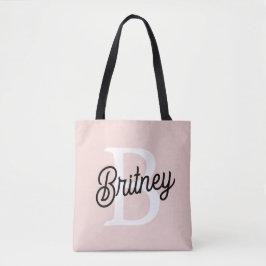 Bolsa Tote Monograma Personalizado Moderno e Nome Rosa Pastel