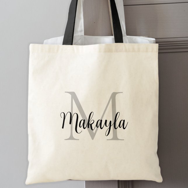 Bolsa Tote Monograma Personalizado na moda preto (Criador carregado)