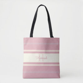 Bolsa Tote Monograma Personalizado Nome Rosa Bege Elegante