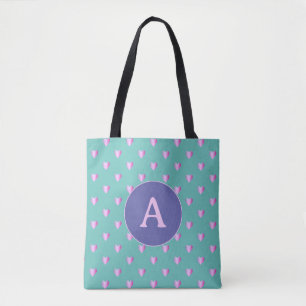 Bolsa Tote Monograma Personalizado Padrão Cardíaco Lilac e Te