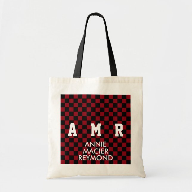 Bolsa Tote monograma personalizado padrão verificado (Frente)