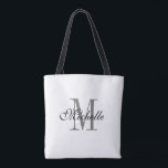 Bolsa Tote Monograma personalizado preto e branco reversível<br><div class="desc">Monograma personalizado preto-e-branco - Tote Bag reversível. Mala de ombro elegante para comprar,  compras,  escritório,  livros,  esportes,  casamento e muito mais. Design de tipografia branca e preto clássico. Impressão duplo com alças pretas. Ideias de presente de aniversário clássico para mulheres e raparigas.</div>