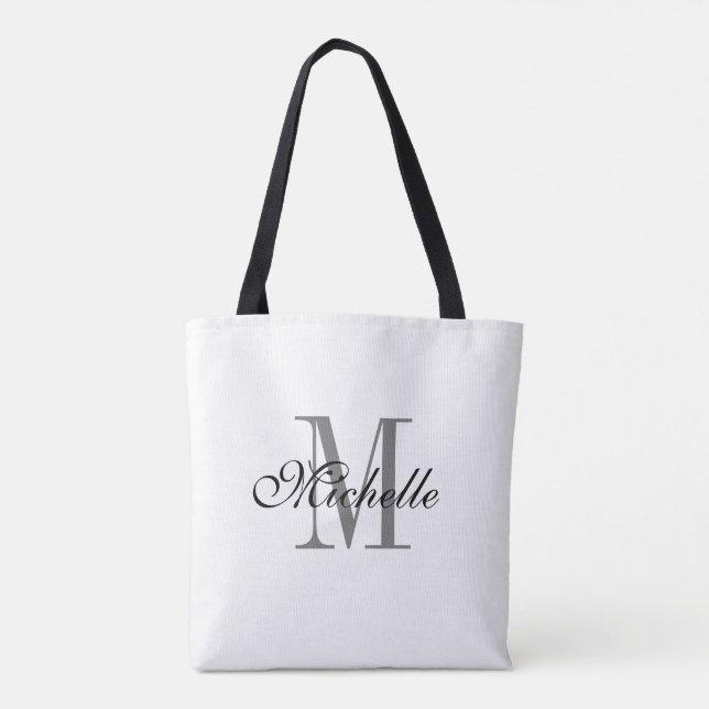 Bolsa Tote Monograma personalizado preto e branco reversível (Verso)