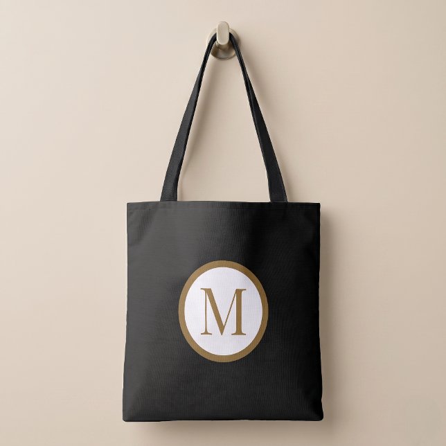 Bolsa Tote Monograma Personalizado Preto e Dourado no Centro (Criador carregado)