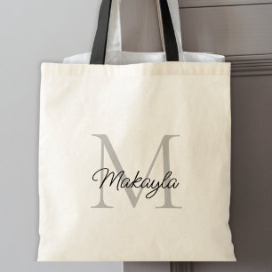 Bolsa Tote Monograma Personalizado Preto Elegante Moderno
