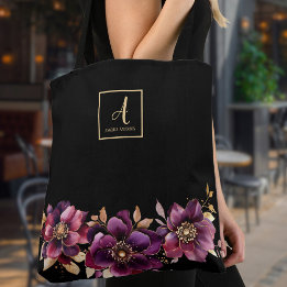 Bolsa Tote Monograma Personalizado Preto Floral